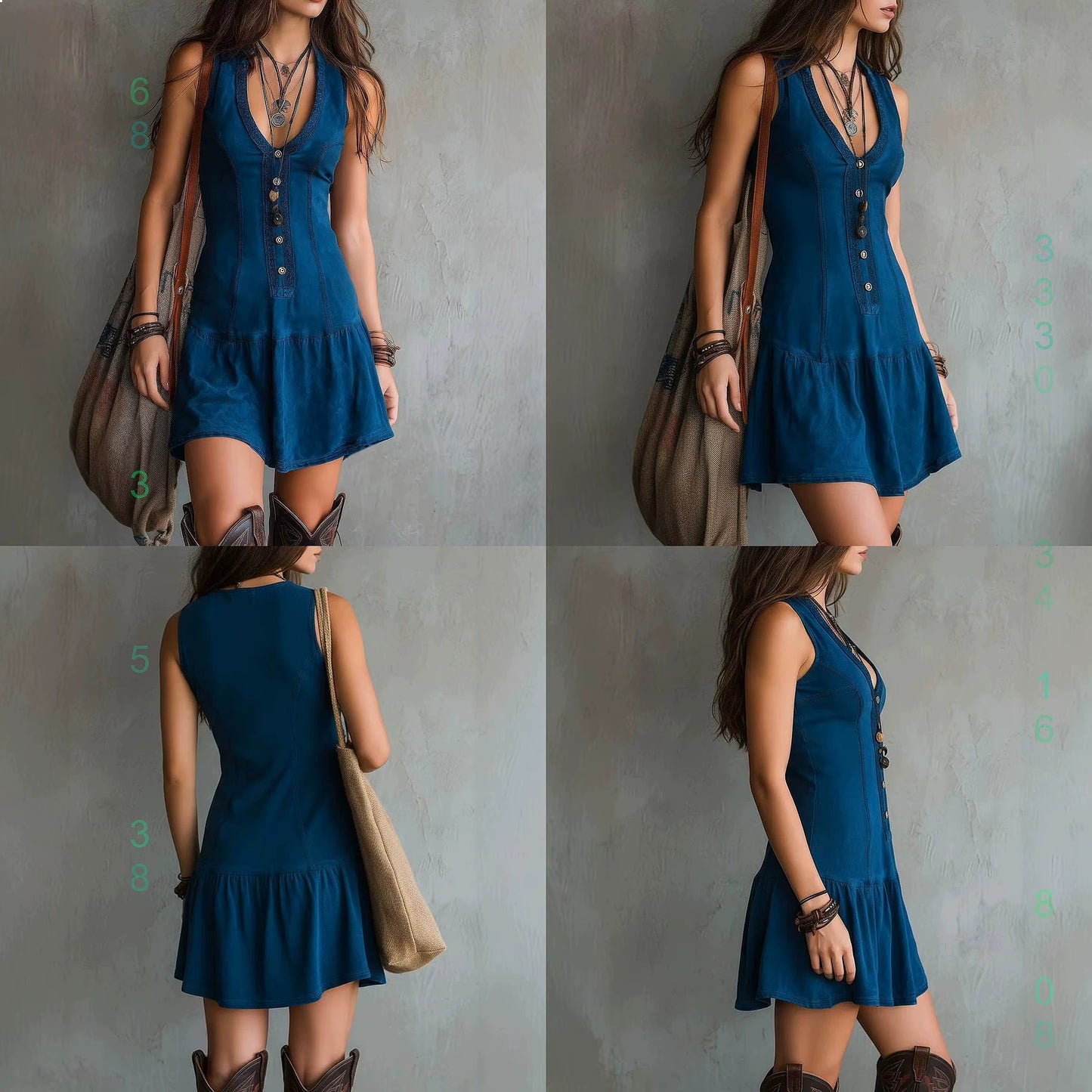 Vestito Estivo Boho Chic Donna – Mini Abito Smanicato con Bottoni e Scollo a V