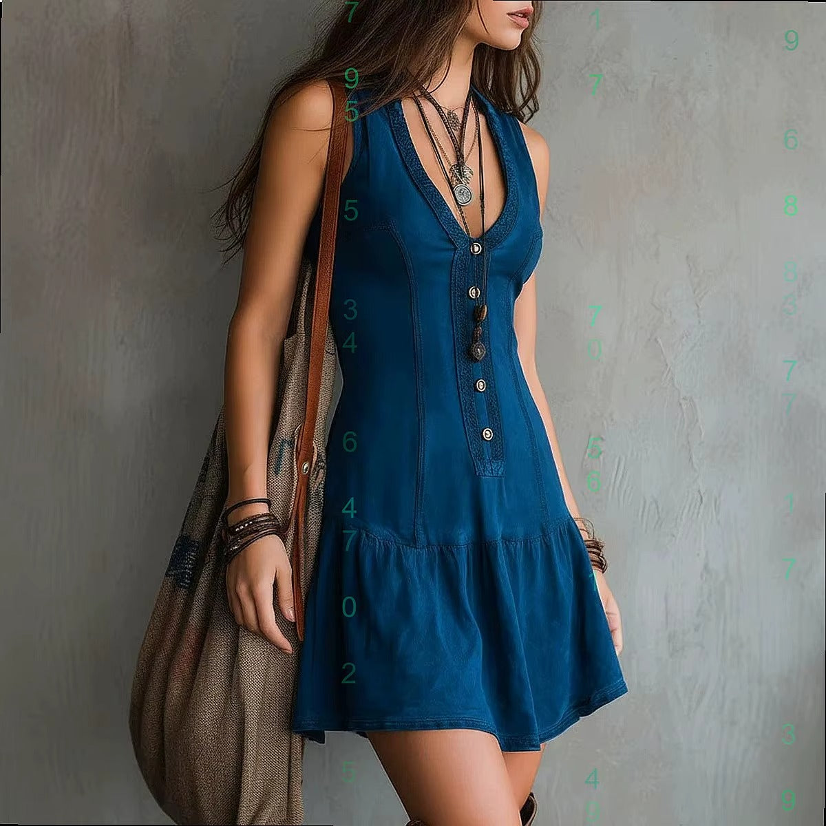 Vestito Estivo Boho Chic Donna – Mini Abito Smanicato con Bottoni e Scollo a V